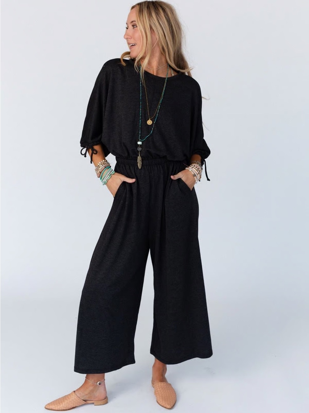 Women's Dark charcoal grey Wide-Leg Jumpsuit,